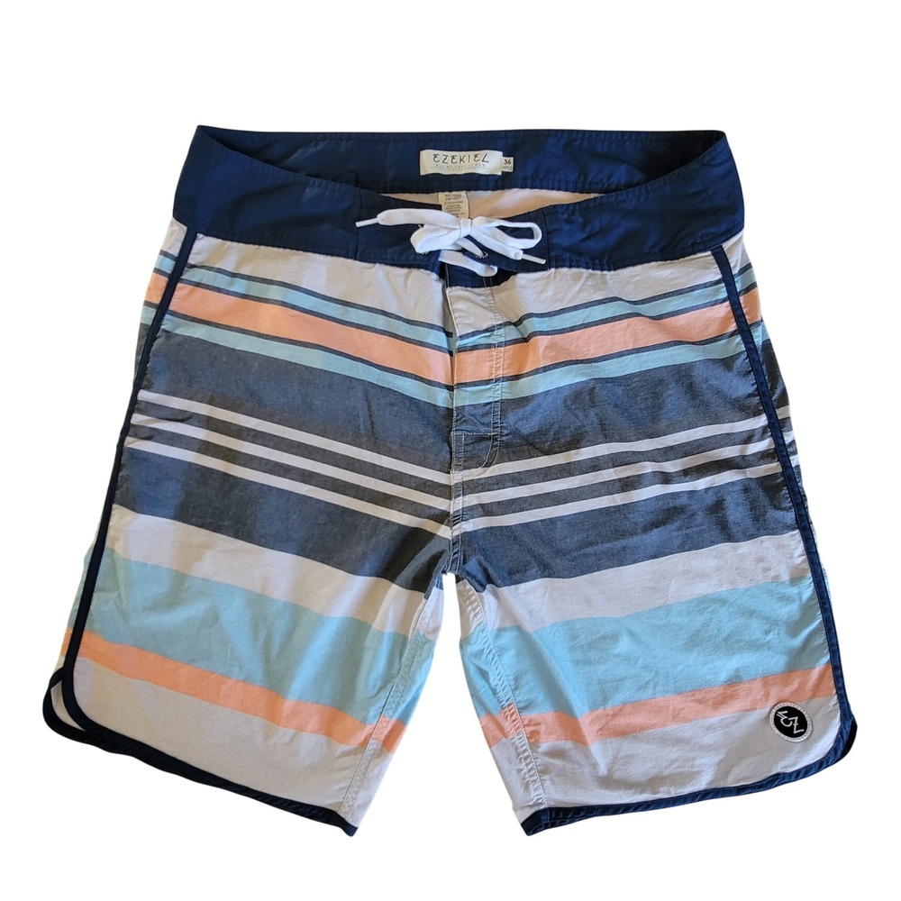 Ezekiel Board Shorts Mens 36 Multi Color Striped Stretch Swim Trunks Beachwear